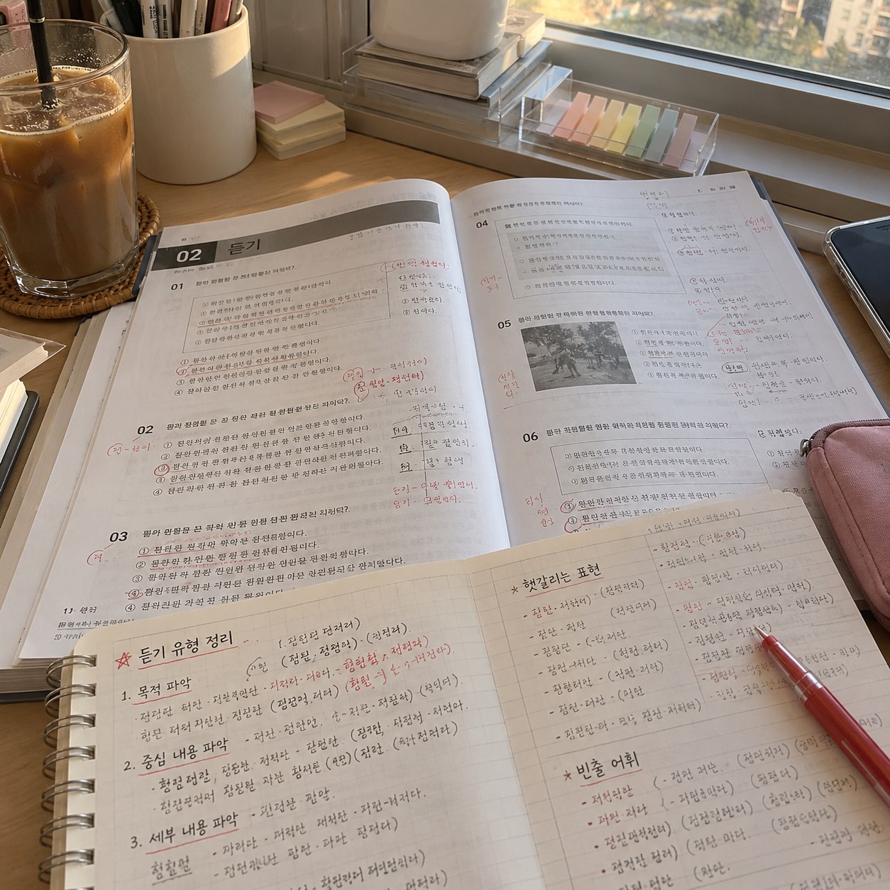 교재와 필기 노트를 담은 인스타그램 공부 기록 예시